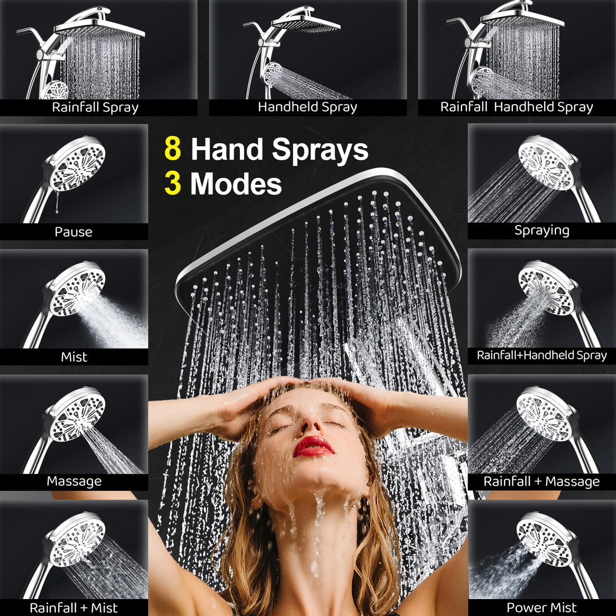 12-Inch High Pressure Rain Shower Head with Handheld Spray Combo