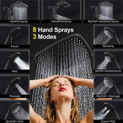12-Inch High Pressure Rain Shower Head with Handheld Spray Combo - Matte Black