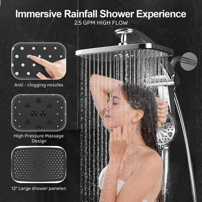 12-Inch High Pressure Rain Shower Head with Handheld Spray Combo