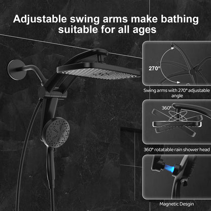 12-Inch High Pressure Rain Shower Head with Handheld Spray Combo - Matte Black