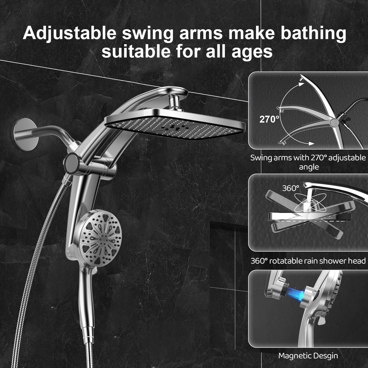 12-Inch High Pressure Rain Shower Head with Handheld Spray Combo