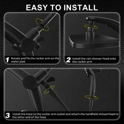 12-Inch High Pressure Rain Shower Head with Handheld Spray Combo - Matte Black